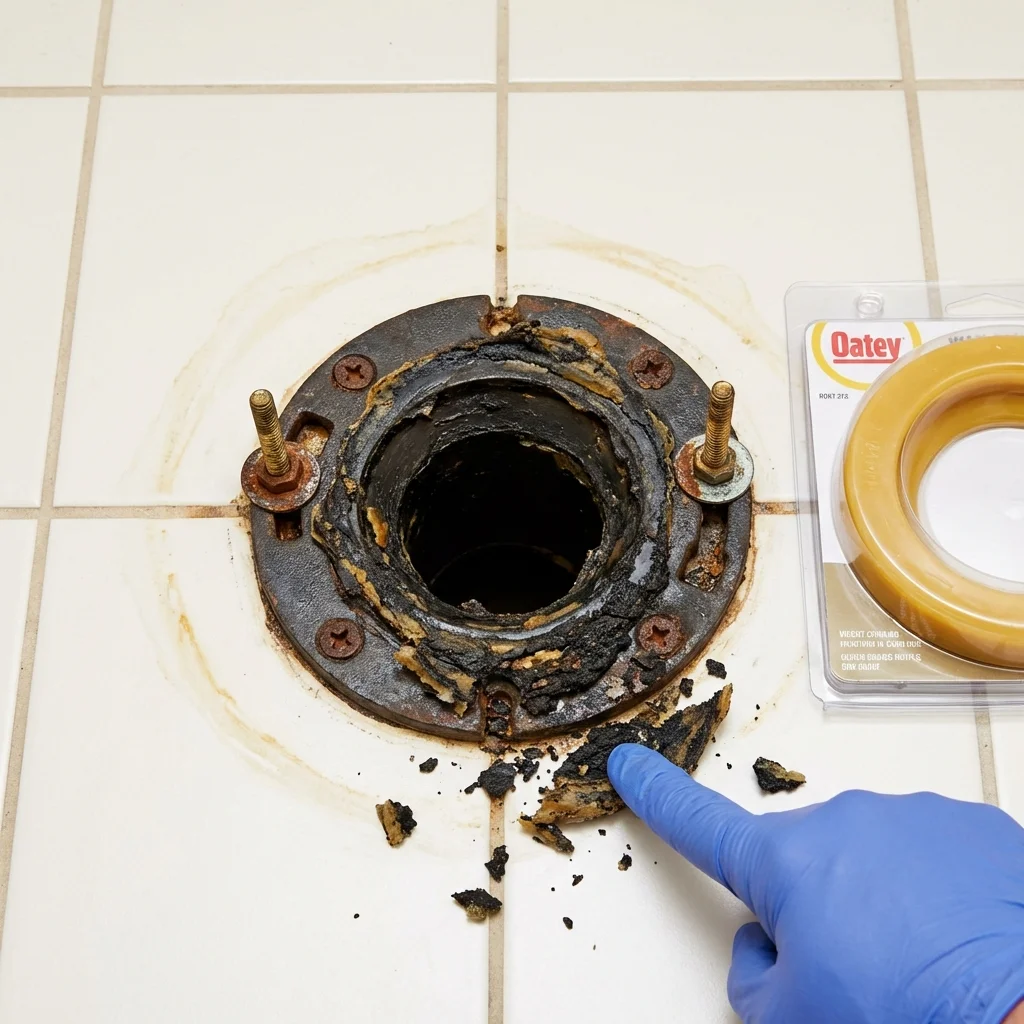Failed wax ring showing water seepage at the base of a toilet in a Alpine, UT home